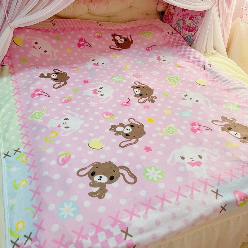 Home Textiles Blanket - Sevimli Sugarbunnies Mercan Peluş Battaniye Ofis
